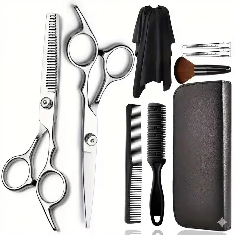 Portada de KIT DE BARBERIA CAPA TIJERA CEPILLO PEINES
