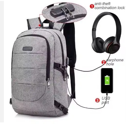 Portada de MOCHILA CARGA USB ANTIRROBO IMPERMEABLE PARA PORTÁTIL 15.6