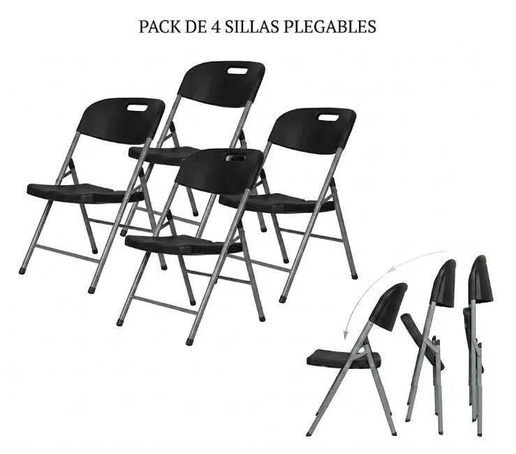 Portada de SILLA PLEGABLE COLOR NEGRO PACK X 4